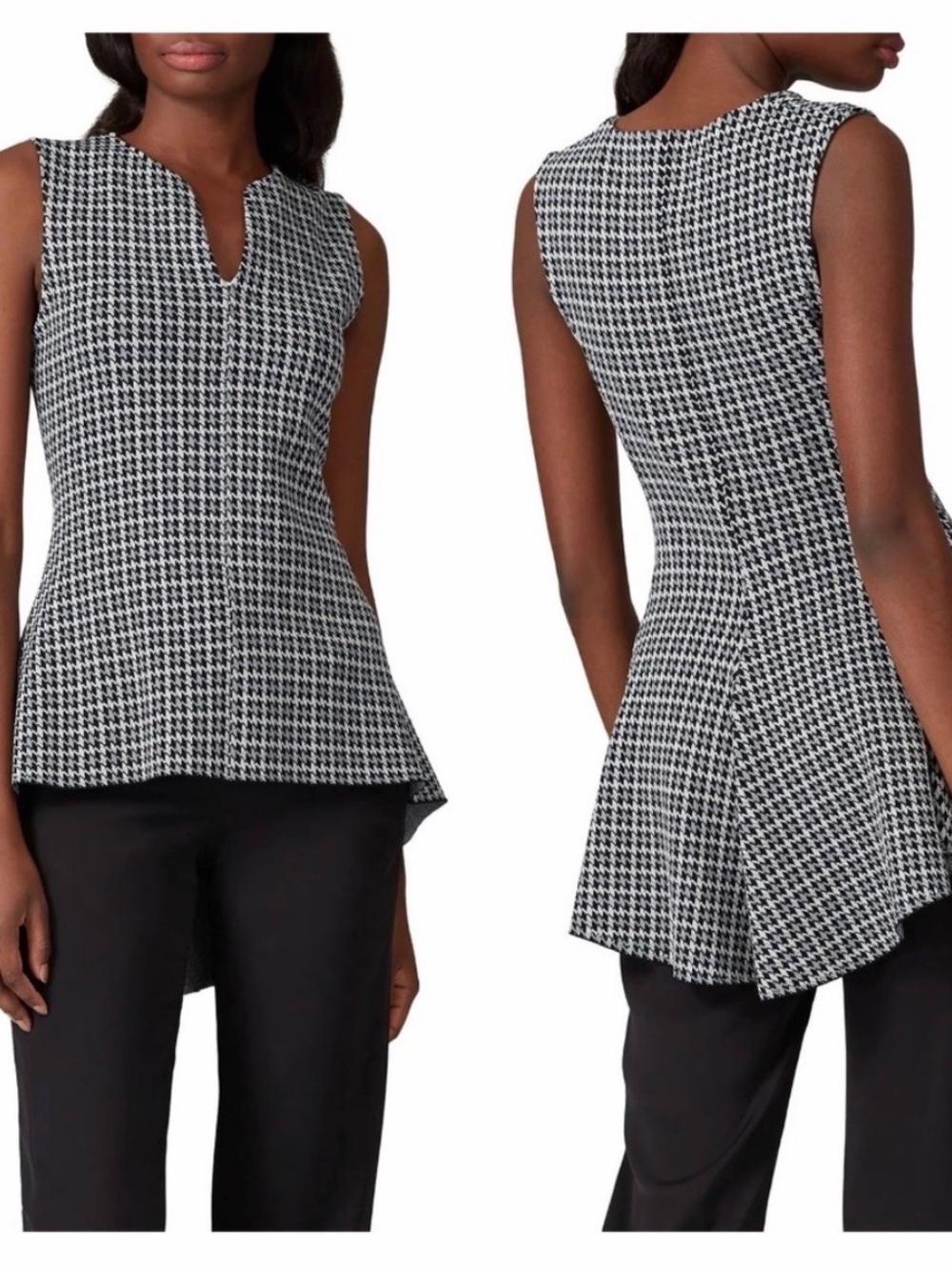 Derek Lam Plaid Houndstooth Knit Peplum Sleeveless Top Shirt Women’s size XL
